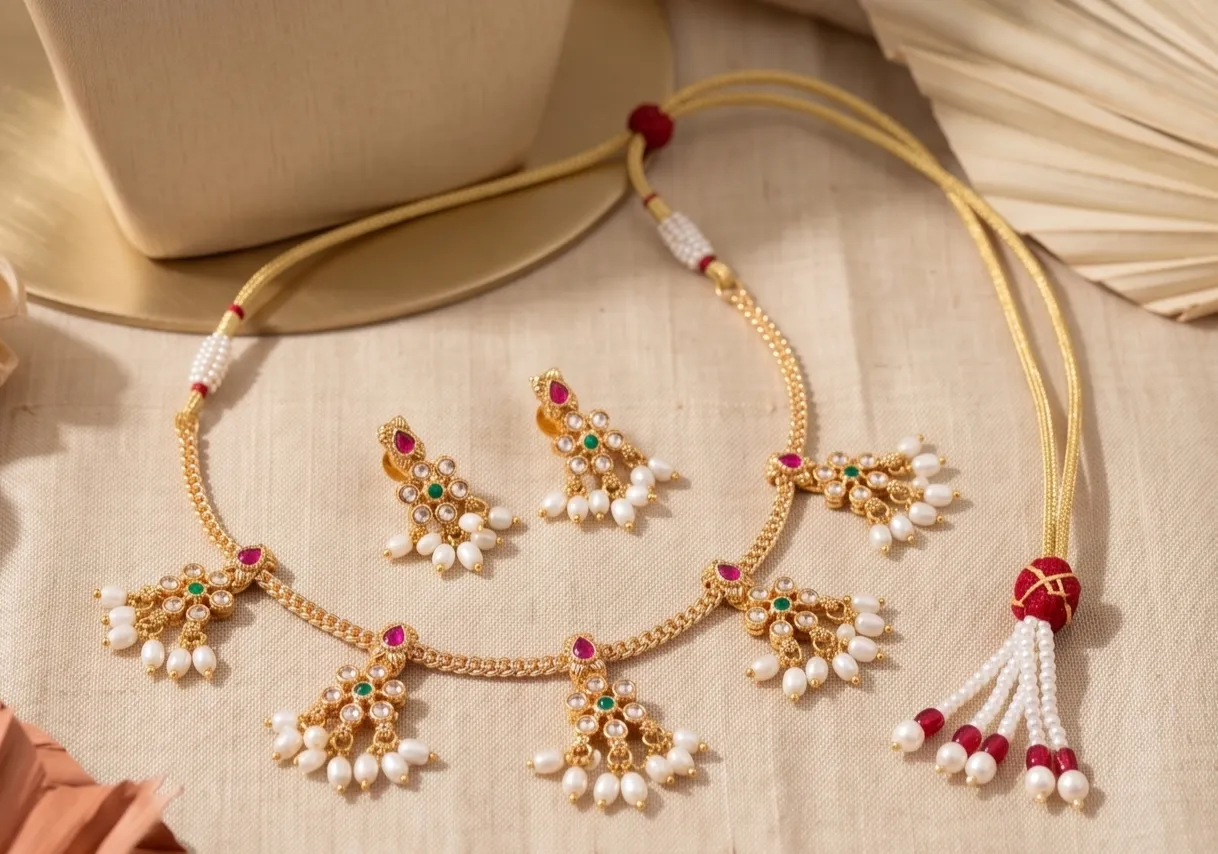Multicolor Floral Guttapusalu Necklace Set